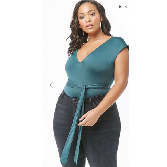 Bodysuit jumpsuit belted green thong plus size - Picture 3 of 9